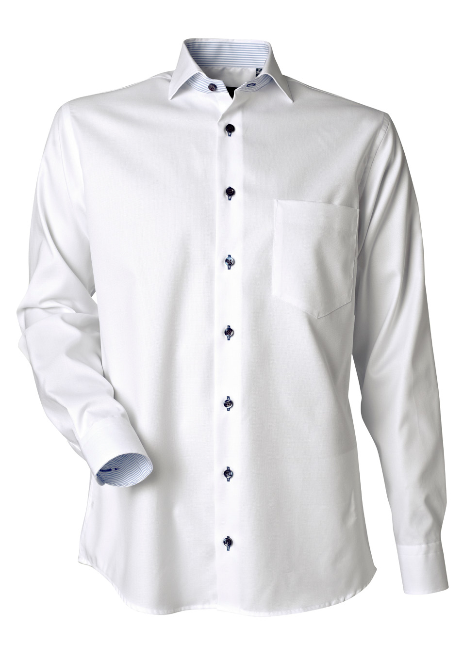 Herrskjorta, Vit piqué med blå-vit kontrast, Regular Cut