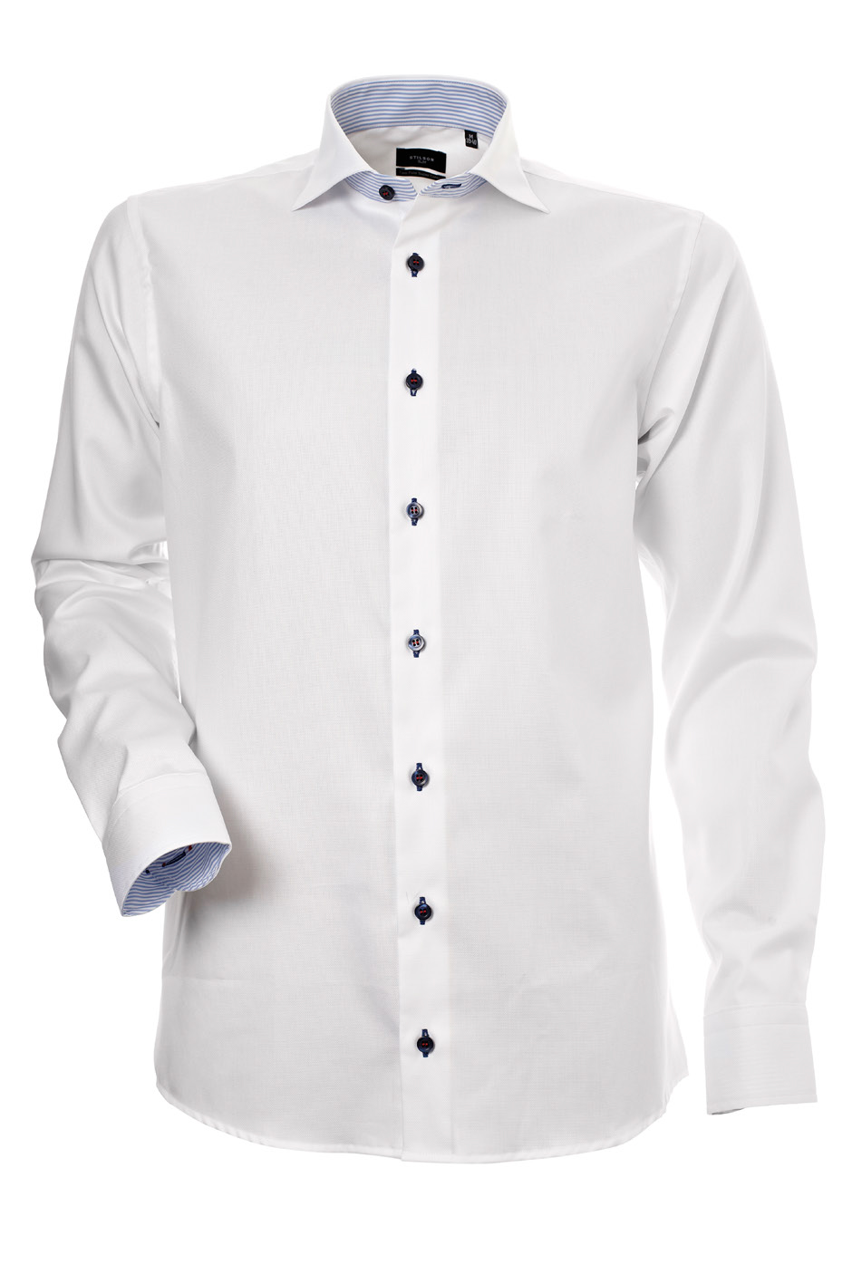 Herrskjorta, Vit piqué med blå-vit kontrast, Slim Cut