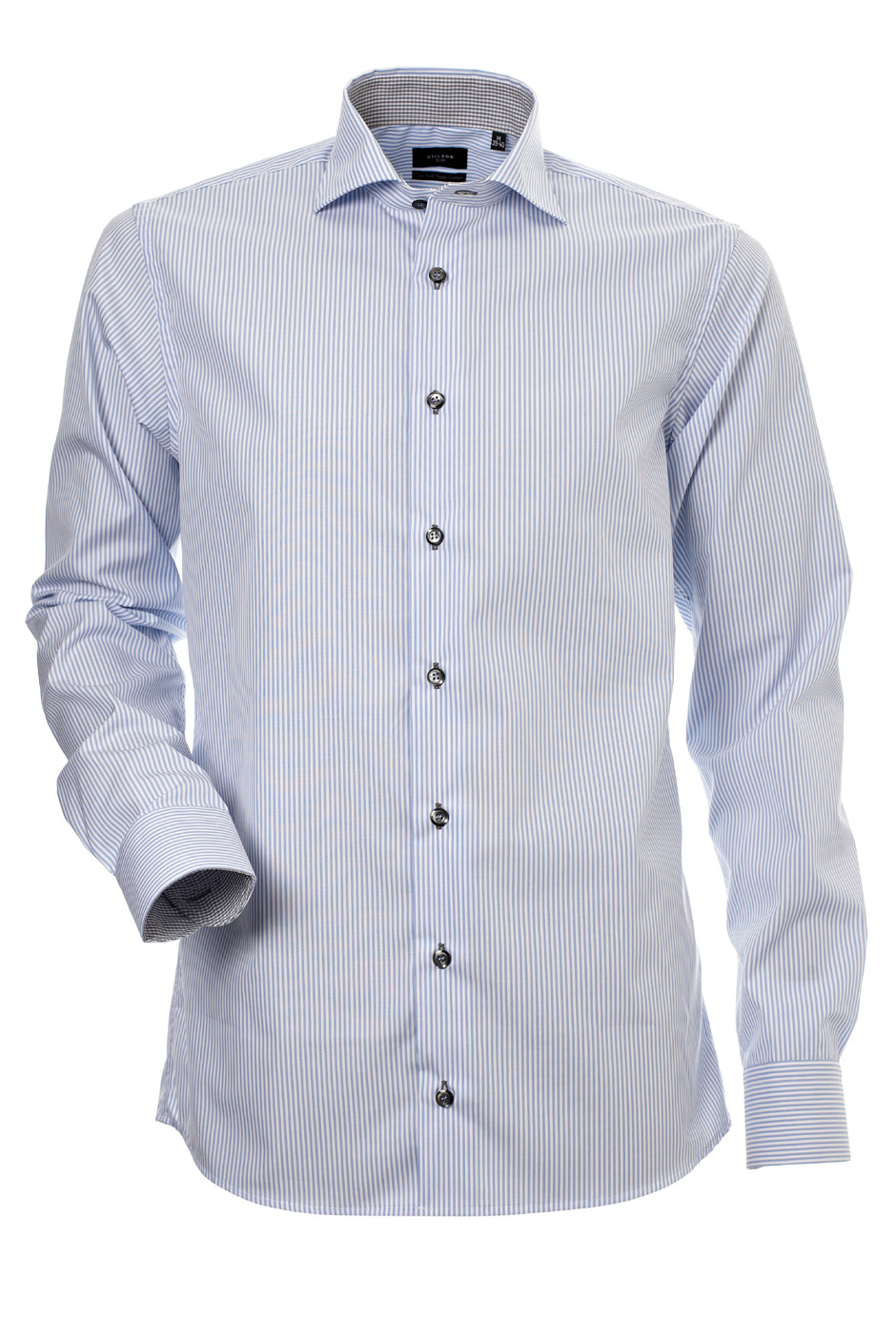 Herrskjorta, Ljusblå-vit rand med kontrast, Slim Cut