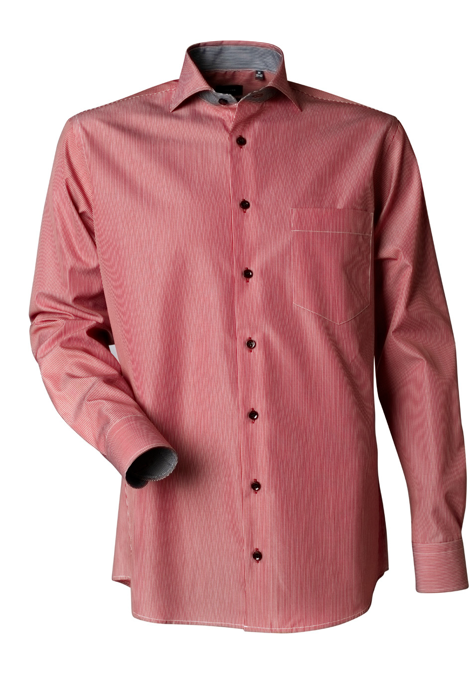 Herrskjorta, Röd-vit rand med kontrast, Regular Cut