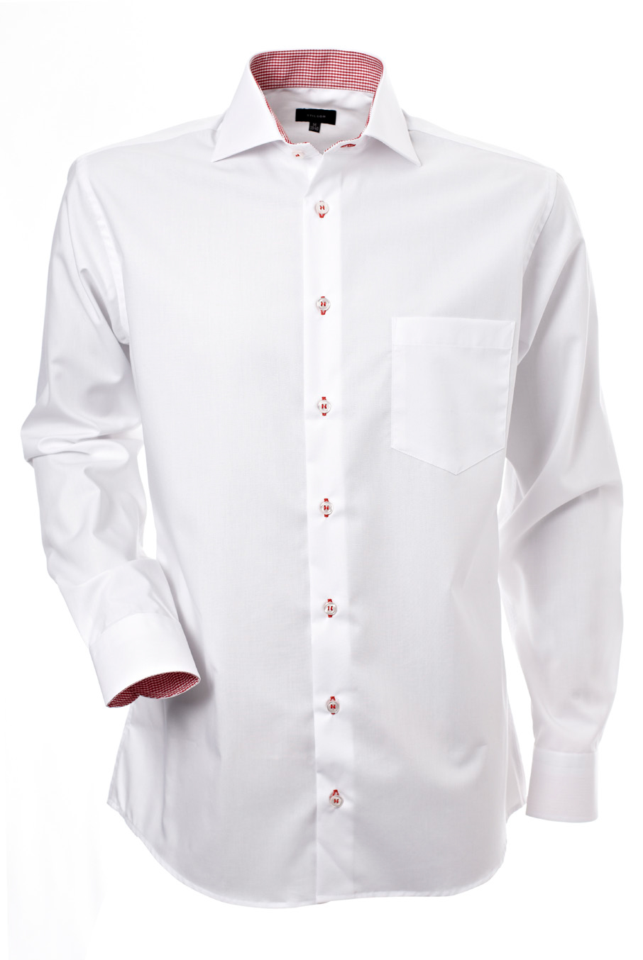 Herrskjorta, Vit med röd-vit kontrast, Regular Cut